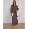 imageANRABESS Long Sleeve Maxi Dress for Women Trendy Crew Neck Tie Waist Slim Slit Casual Work Long Dresses 2025 Fall OutfitsCoffee