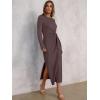 imageANRABESS Long Sleeve Maxi Dress for Women Trendy Crew Neck Tie Waist Slim Slit Casual Work Long Dresses 2025 Fall OutfitsCoffee