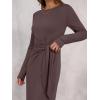 imageANRABESS Long Sleeve Maxi Dress for Women Trendy Crew Neck Tie Waist Slim Slit Casual Work Long Dresses 2025 Fall OutfitsCoffee