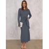 imageANRABESS Long Sleeve Maxi Dress for Women Trendy Crew Neck Tie Waist Slim Slit Casual Work Long Dresses 2025 Fall OutfitsDeep Gray