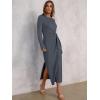 imageANRABESS Long Sleeve Maxi Dress for Women Trendy Crew Neck Tie Waist Slim Slit Casual Work Long Dresses 2025 Fall OutfitsDeep Gray