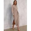 imageANRABESS Long Sleeve Maxi Dress for Women Trendy Crew Neck Tie Waist Slim Slit Casual Work Long Dresses 2025 Fall OutfitsKhaki