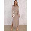 imageANRABESS Long Sleeve Maxi Dress for Women Trendy Crew Neck Tie Waist Slim Slit Casual Work Long Dresses 2025 Fall OutfitsKhaki