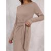 imageANRABESS Long Sleeve Maxi Dress for Women Trendy Crew Neck Tie Waist Slim Slit Casual Work Long Dresses 2025 Fall OutfitsKhaki