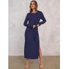 imageANRABESS Long Sleeve Maxi Dress for Women Trendy Crew Neck Tie Waist Slim Slit Casual Work Long Dresses 2025 Fall OutfitsNavy Blue