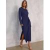 imageANRABESS Long Sleeve Maxi Dress for Women Trendy Crew Neck Tie Waist Slim Slit Casual Work Long Dresses 2025 Fall OutfitsNavy Blue