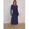 imageANRABESS Long Sleeve Maxi Dress for Women Trendy Crew Neck Tie Waist Slim Slit Casual Work Long Dresses 2025 Fall OutfitsNavy Blue