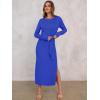 imageANRABESS Long Sleeve Maxi Dress for Women Trendy Crew Neck Tie Waist Slim Slit Casual Work Long Dresses 2025 Fall OutfitsRoyal Blue