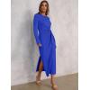 imageANRABESS Long Sleeve Maxi Dress for Women Trendy Crew Neck Tie Waist Slim Slit Casual Work Long Dresses 2025 Fall OutfitsRoyal Blue