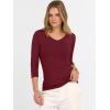 imageANRABESS Shirts for Women 34 Sleeve V Neck Rib Knit Slim Basic Tees Tops 2025 Fall Casual Tshirts Going Out Workout OutfitsDeep Red