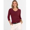 imageANRABESS Shirts for Women 34 Sleeve V Neck Rib Knit Slim Basic Tees Tops 2025 Fall Casual Tshirts Going Out Workout OutfitsDeep Red