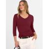 imageANRABESS Shirts for Women 34 Sleeve V Neck Rib Knit Slim Basic Tees Tops 2025 Fall Casual Tshirts Going Out Workout OutfitsDeep Red
