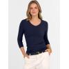 imageANRABESS Shirts for Women 34 Sleeve V Neck Rib Knit Slim Basic Tees Tops 2025 Fall Casual Tshirts Going Out Workout OutfitsNavy Blue