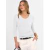 imageANRABESS Shirts for Women 34 Sleeve V Neck Rib Knit Slim Basic Tees Tops 2025 Fall Casual Tshirts Going Out Workout OutfitsWhite