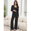 imageANRABESS Women 3 Piece Lounge Pajama Sets Knit Crop Cardigan Cami Top Wide Leg Pants 2025 Fall Outfits Comfy Matching ClothesBlack