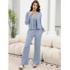 imageANRABESS Women 3 Piece Lounge Pajama Sets Knit Crop Cardigan Cami Top Wide Leg Pants 2025 Fall Outfits Comfy Matching ClothesBlue