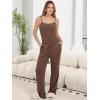 imageANRABESS Women 3 Piece Lounge Pajama Sets Knit Crop Cardigan Cami Top Wide Leg Pants 2025 Fall Outfits Comfy Matching ClothesBrown