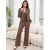 imageANRABESS Women 3 Piece Lounge Pajama Sets Knit Crop Cardigan Cami Top Wide Leg Pants 2025 Fall Outfits Comfy Matching ClothesBrown