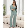 imageANRABESS Women 3 Piece Lounge Pajama Sets Knit Crop Cardigan Cami Top Wide Leg Pants 2025 Fall Outfits Comfy Matching ClothesGreen