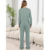 imageANRABESS Women 3 Piece Lounge Pajama Sets Knit Crop Cardigan Cami Top Wide Leg Pants 2025 Fall Outfits Comfy Matching ClothesGreen