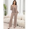 imageANRABESS Women 3 Piece Lounge Pajama Sets Knit Crop Cardigan Cami Top Wide Leg Pants 2025 Fall Outfits Comfy Matching ClothesTan