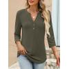 imageANRABESS Women 34 Sleeve Length Henley Tops Button V Neck Loose Fit Dressy Casual TShirts 2025 Fall Tunic BlouseArmy Green