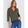 imageANRABESS Women 34 Sleeve Length Henley Tops Button V Neck Loose Fit Dressy Casual TShirts 2025 Fall Tunic BlouseArmy Green