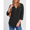 imageANRABESS Women 34 Sleeve Length Henley Tops Button V Neck Loose Fit Dressy Casual TShirts 2025 Fall Tunic BlouseBlack