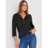 imageANRABESS Women 34 Sleeve Length Henley Tops Button V Neck Loose Fit Dressy Casual TShirts 2025 Fall Tunic BlouseBlack