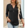 imageANRABESS Women 34 Sleeve Length Henley Tops Button V Neck Loose Fit Dressy Casual TShirts 2025 Fall Tunic BlouseBlack