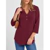 imageANRABESS Women 34 Sleeve Length Henley Tops Button V Neck Loose Fit Dressy Casual TShirts 2025 Fall Tunic BlouseBurgundy