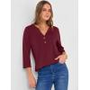 imageANRABESS Women 34 Sleeve Length Henley Tops Button V Neck Loose Fit Dressy Casual TShirts 2025 Fall Tunic BlouseBurgundy