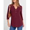 imageANRABESS Women 34 Sleeve Length Henley Tops Button V Neck Loose Fit Dressy Casual TShirts 2025 Fall Tunic BlouseBurgundy