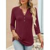 imageANRABESS Women 34 Sleeve Length Henley Tops Button V Neck Loose Fit Dressy Casual TShirts 2025 Fall Tunic BlouseBurgundy