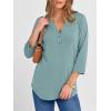 imageANRABESS Women 34 Sleeve Length Henley Tops Button V Neck Loose Fit Dressy Casual TShirts 2025 Fall Tunic BlouseCadet Blue