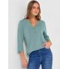 imageANRABESS Women 34 Sleeve Length Henley Tops Button V Neck Loose Fit Dressy Casual TShirts 2025 Fall Tunic BlouseCadet Blue