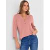 imageANRABESS Women 34 Sleeve Length Henley Tops Button V Neck Loose Fit Dressy Casual TShirts 2025 Fall Tunic BlouseCoral
