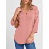 imageANRABESS Women 34 Sleeve Length Henley Tops Button V Neck Loose Fit Dressy Casual TShirts 2025 Fall Tunic BlouseCoral