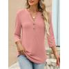 imageANRABESS Women 34 Sleeve Length Henley Tops Button V Neck Loose Fit Dressy Casual TShirts 2025 Fall Tunic BlouseCoral