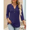 imageANRABESS Women 34 Sleeve Length Henley Tops Button V Neck Loose Fit Dressy Casual TShirts 2025 Fall Tunic BlouseDark Blue