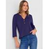 imageANRABESS Women 34 Sleeve Length Henley Tops Button V Neck Loose Fit Dressy Casual TShirts 2025 Fall Tunic BlouseDark Blue