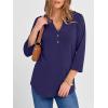 imageANRABESS Women 34 Sleeve Length Henley Tops Button V Neck Loose Fit Dressy Casual TShirts 2025 Fall Tunic BlouseDark Blue