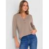 imageANRABESS Women 34 Sleeve Length Henley Tops Button V Neck Loose Fit Dressy Casual TShirts 2025 Fall Tunic BlouseKhaki