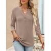 imageANRABESS Women 34 Sleeve Length Henley Tops Button V Neck Loose Fit Dressy Casual TShirts 2025 Fall Tunic BlouseKhaki
