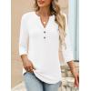 imageANRABESS Women 34 Sleeve Length Henley Tops Button V Neck Loose Fit Dressy Casual TShirts 2025 Fall Tunic BlouseWhite
