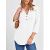 imageANRABESS Women 34 Sleeve Length Henley Tops Button V Neck Loose Fit Dressy Casual TShirts 2025 Fall Tunic BlouseWhite