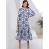 imageANRABESS Women Casual 34 Puff Sleeve Polo V Neck Floral Printed Flowy Swing Loose Summer Boho Maxi Shirt DressesBlue Khaki