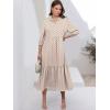 imageANRABESS Women Casual 34 Puff Sleeve Polo V Neck Floral Printed Flowy Swing Loose Summer Boho Maxi Shirt DressesBrown Khaki