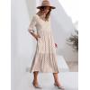 imageANRABESS Women Casual 34 Puff Sleeve Polo V Neck Floral Printed Flowy Swing Loose Summer Boho Maxi Shirt DressesBrown Khaki