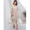 imageANRABESS Women Casual 34 Puff Sleeve Polo V Neck Floral Printed Flowy Swing Loose Summer Boho Maxi Shirt DressesBrown Khaki